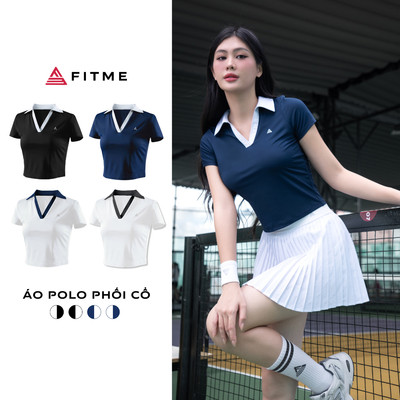 Áo polo thể thao nữ Fitme GOC phối cổ chất liệu co giãn chơi pickleball cầu lông, tennis ABPL01