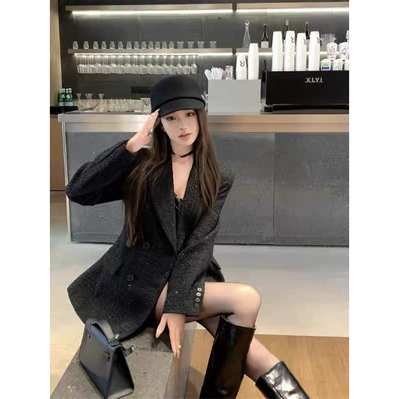 Áo vest dạ tweed đen HANNIE