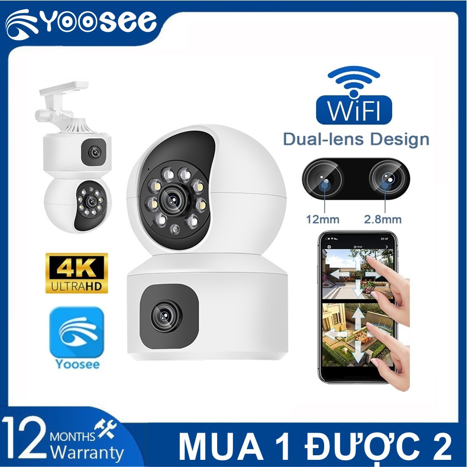 Camera Wifi Yoosee 2 Mắt Trong Nhà Có Màu Siêu Nét, Xoay 360 Độ, Đàm Thoại 2 Chiều