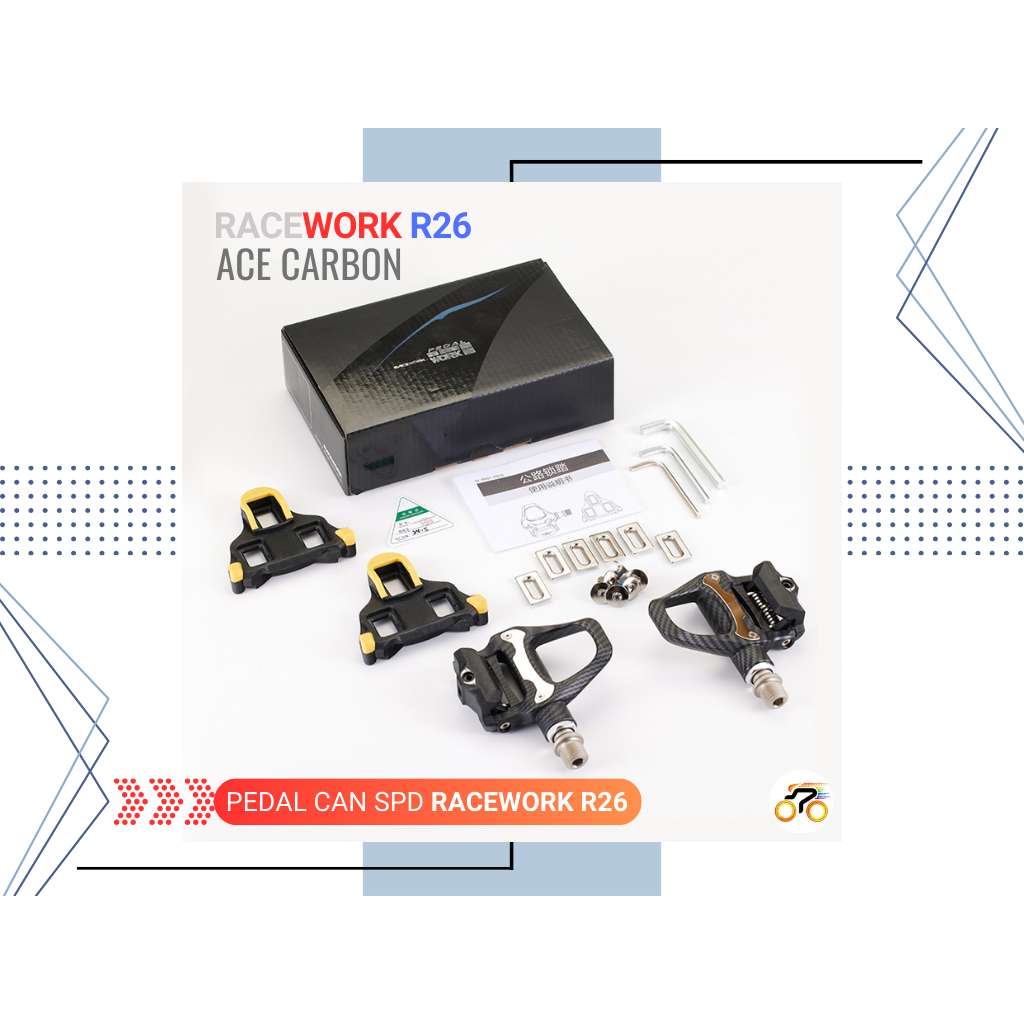 PEDAL CAN XE ĐẠP ROAD - BÀN ĐẠP RACEWORK R26 - ÁO CARBON - BẠC ĐẠN (ĐẾ SHIMANO)