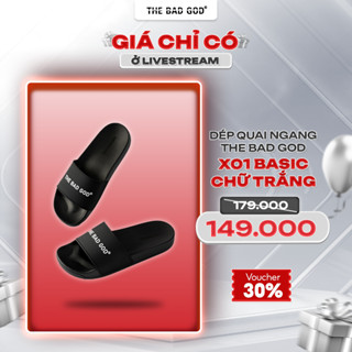   TBG LIVE  Dép quai ngang slipper The Bad God Basic chữ trắng X01 Black  KHÔNG HỘP  