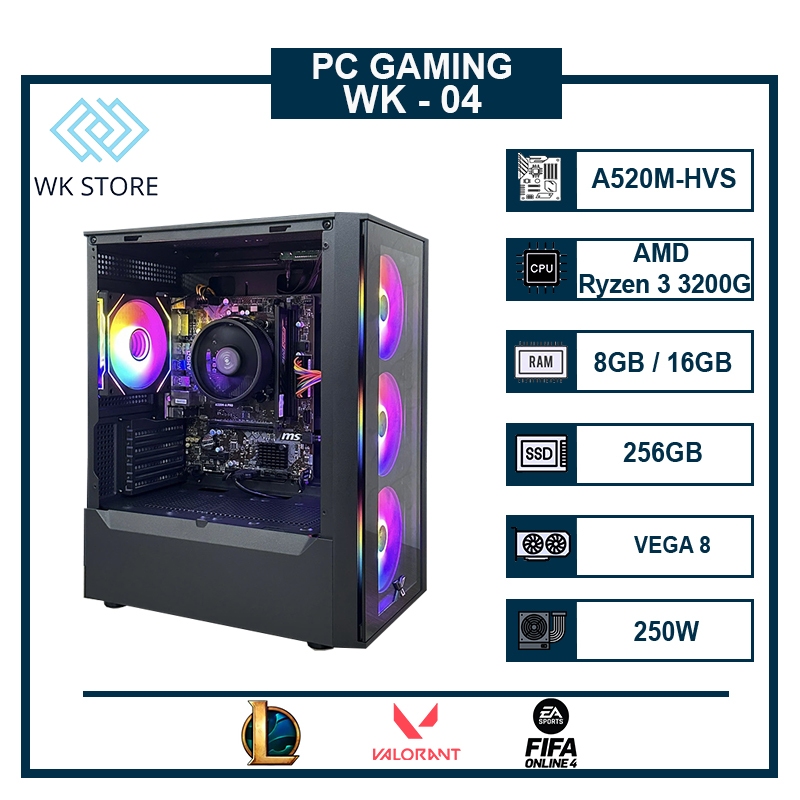 Thùng PC WK-04 AMD Ryzen 3 3200G, 8GB/16GB Ram, SSD 250GB chơi LOL,CSGo, Valorant, Văn Phòng Giá rẻ 