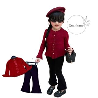 Set bé gái áo len nhung đỏ và quần đen ống loe 10-30kg XHN1653