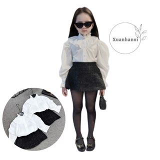 Set bé gái áo sơ mi trắng và chân váy dạ đen liền quần 10-30kg XHN1654