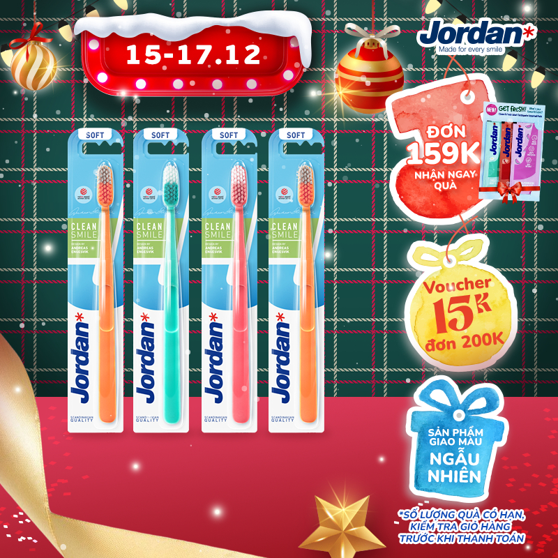 Combo 4 Bàn Chải Đánh Răng Jordan Clean Smile, Lông Mềm