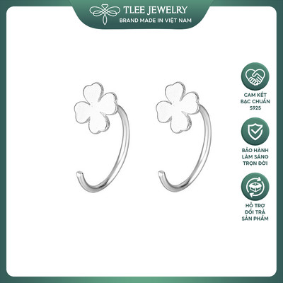 Khuyên tai bạc nữ TLEE móc cỏ bốn lá trơn basic TLEE JEWELRY B0257