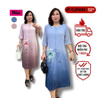 Đầm Trung Niên Nữ D804, Váy Cho Mẹ Đi Tiệc Họa Tiết 3D Xẻ Tà Sang Trọng | Thời Trang NP CLOTHING U60