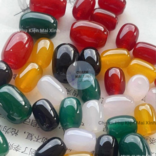  Lu Đá Trơn Mã Não Mẫu Cơ Bản - 5 Màu Ngũ Hành - Charm Phụ Kiện Xâu,Phối Vòng Tay Cổ,Chuỗi Hạt Phong Thủy May Mắn Nam Nữ 