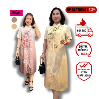 Đầm Trung Niên Nữ, BST Váy Suông Cho Mẹ U60 Chất Voan in Hoa 3D Sang Trọng | Thời Trang NP CLOTHING