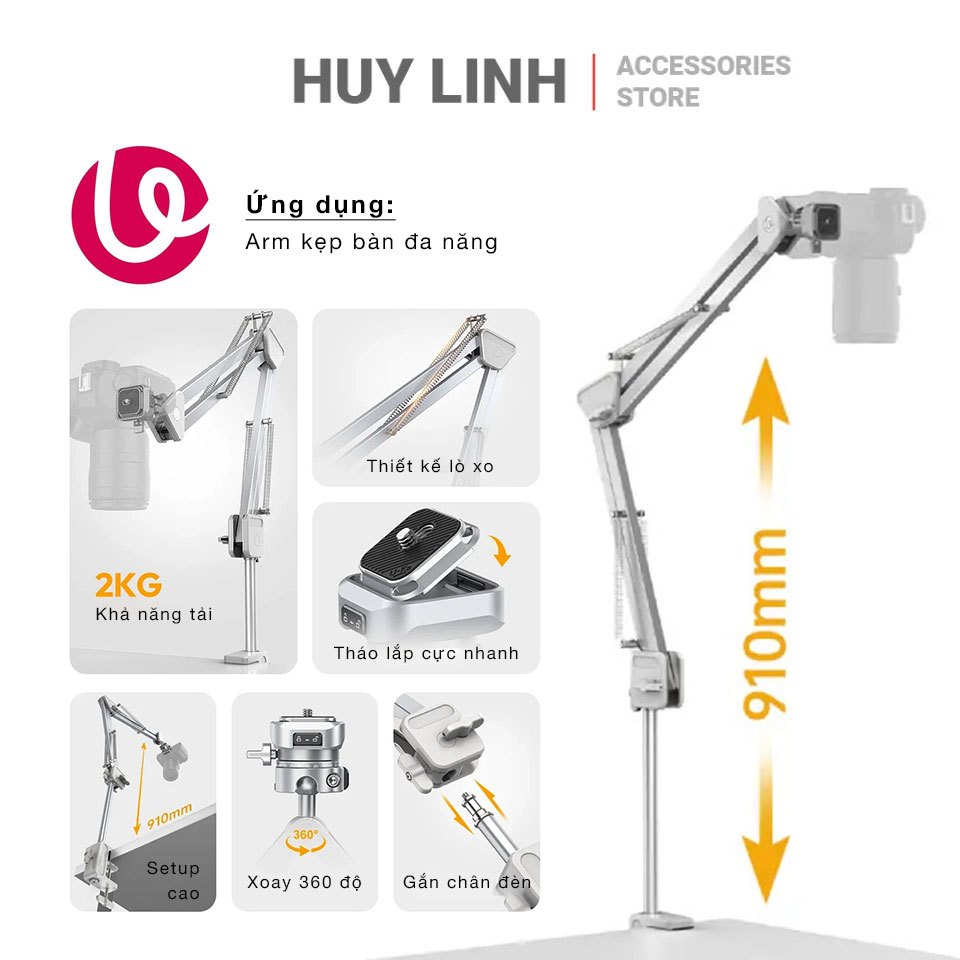 Tay Arm Topshot Ulanzi TH04 tích hợp tháo lắp nhanh Uka F38 khả năng tải 2Kg chính hãng