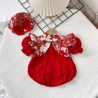 (XẢ KHO) Set body cho bé gái kèm nón màu đỏ sang xịn, Bodysuit cho bé gái sơ sinh chất liệu mềm mát thiết kế Noel, Tết