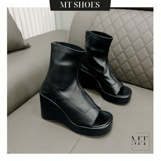  Boot nữ đế xuồng cao 10P quai kẹp siêu Hot Giày Bốt cổ cao thời trang chất nhẹ đi êm lên chân tôn dáng MT Shoes AT060 