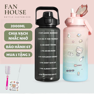 Bình nước 2 lít dành cho người lười uống nước Fan House bình nước cute 2L,vạch chia nhắc giờ