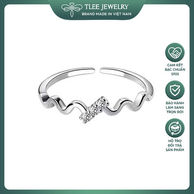 Nhẫn bạc nữ TLEE freesize gợn sóng dải 3 viên đá Timeless TLEEJEWELRY