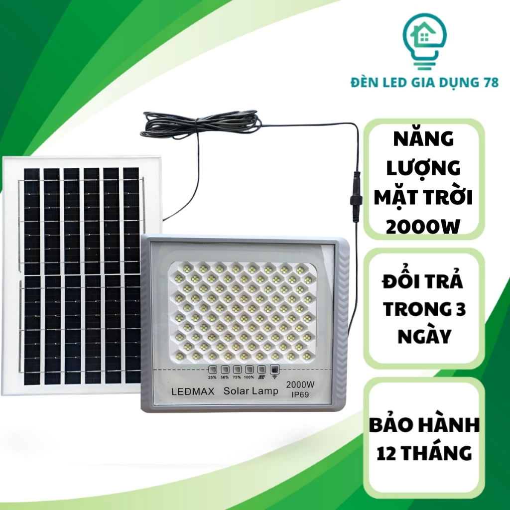 Đèn Pha Năng Lượng Mặt Trời LEDMAX 2000W, Đèn Năng Lượng Mặt Trời Chống Lóa, Chống Nước IP68