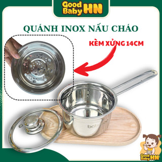   TẶNG PHỚI  Nồi quánh inox nấu cháo ăn dặm Nồi inox nấu cháo ăn dặm BabyBoo size 14cm - E62 
