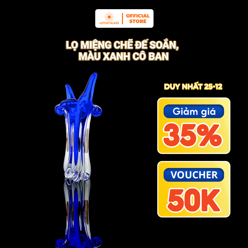 Lọ Miệng Chẽ Đế Soắn, Màu Xanh Cô Ban Thuỷ Tinh LOTUS GLASS Hàng Cao Cấp Chính Hãng, mã N5430/1/38/3