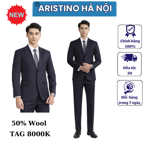 (SALE 65%) Bộ suit ARISTINO B lông cừu mềm nhẹ 2 khuy 1SU00102 màu tím than