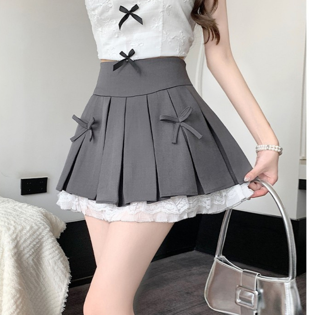 Chân Váy Bigsize Nữ Dáng Xếp Ly Xòe 2 Lớp Phối Ren Dễ Thương Kèm Nơ Đứng Form Cho Chubby CV419 | BigBuy360 - bigbuy360.vn