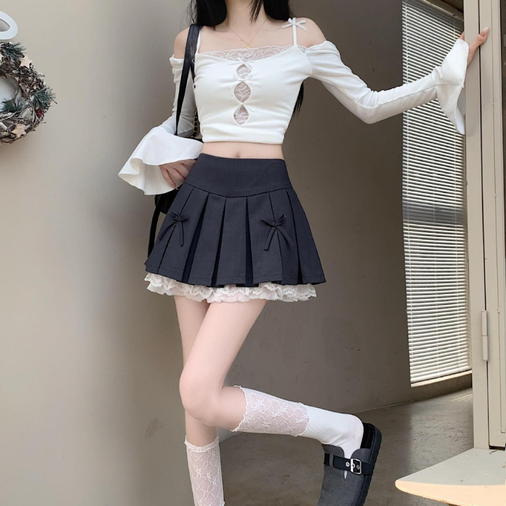Chân Váy Bigsize Nữ Dáng Xếp Ly Xòe 2 Lớp Phối Ren Dễ Thương Kèm Nơ Đứng Form Cho Chubby CV419 | BigBuy360 - bigbuy360.vn