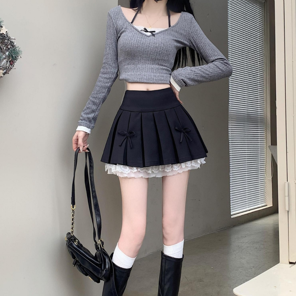 Chân Váy Bigsize Nữ Dáng Xếp Ly Xòe 2 Lớp Phối Ren Dễ Thương Kèm Nơ Đứng Form Cho Chubby CV419 | BigBuy360 - bigbuy360.vn