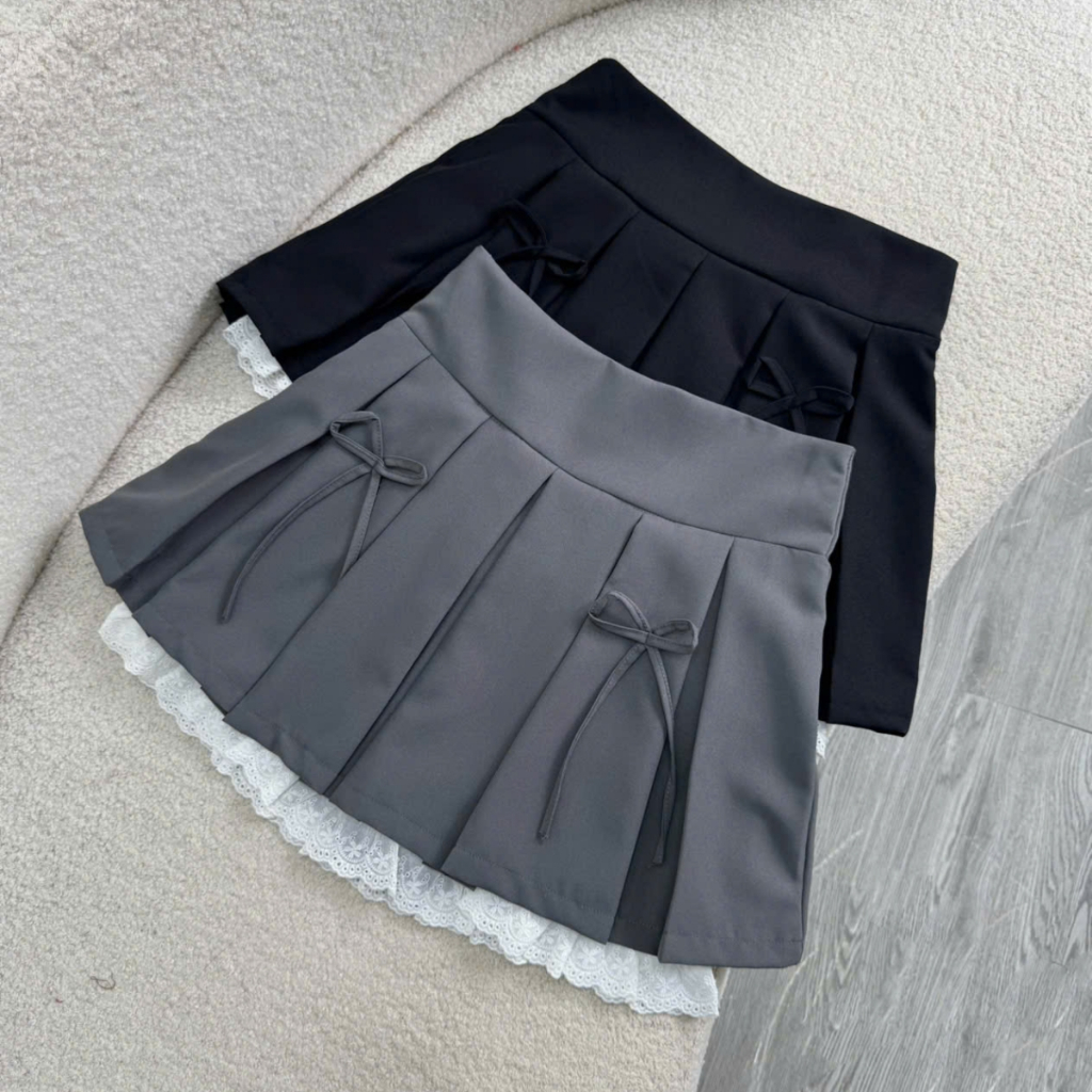Chân Váy Bigsize Nữ Dáng Xếp Ly Xòe 2 Lớp Phối Ren Dễ Thương Kèm Nơ Đứng Form Cho Chubby CV419 | BigBuy360 - bigbuy360.vn