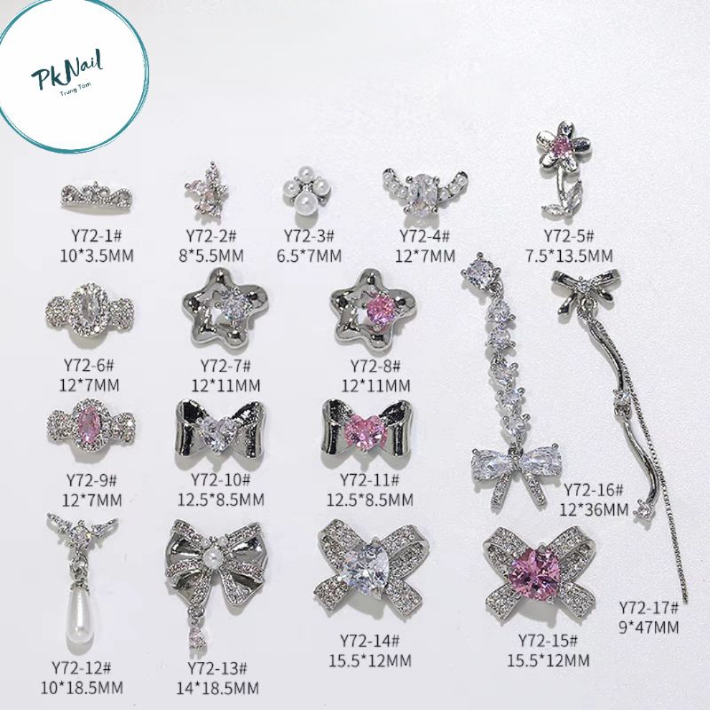 Charm nơ đá hồng-charm gắn móng tay-charm ngôi sao đá trắng đá hồng-charm nail chọn lẻ cái