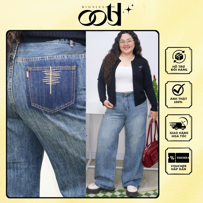 Quần jean bigsize ống suông thêu túi sau [OOTD BIGSIZE]