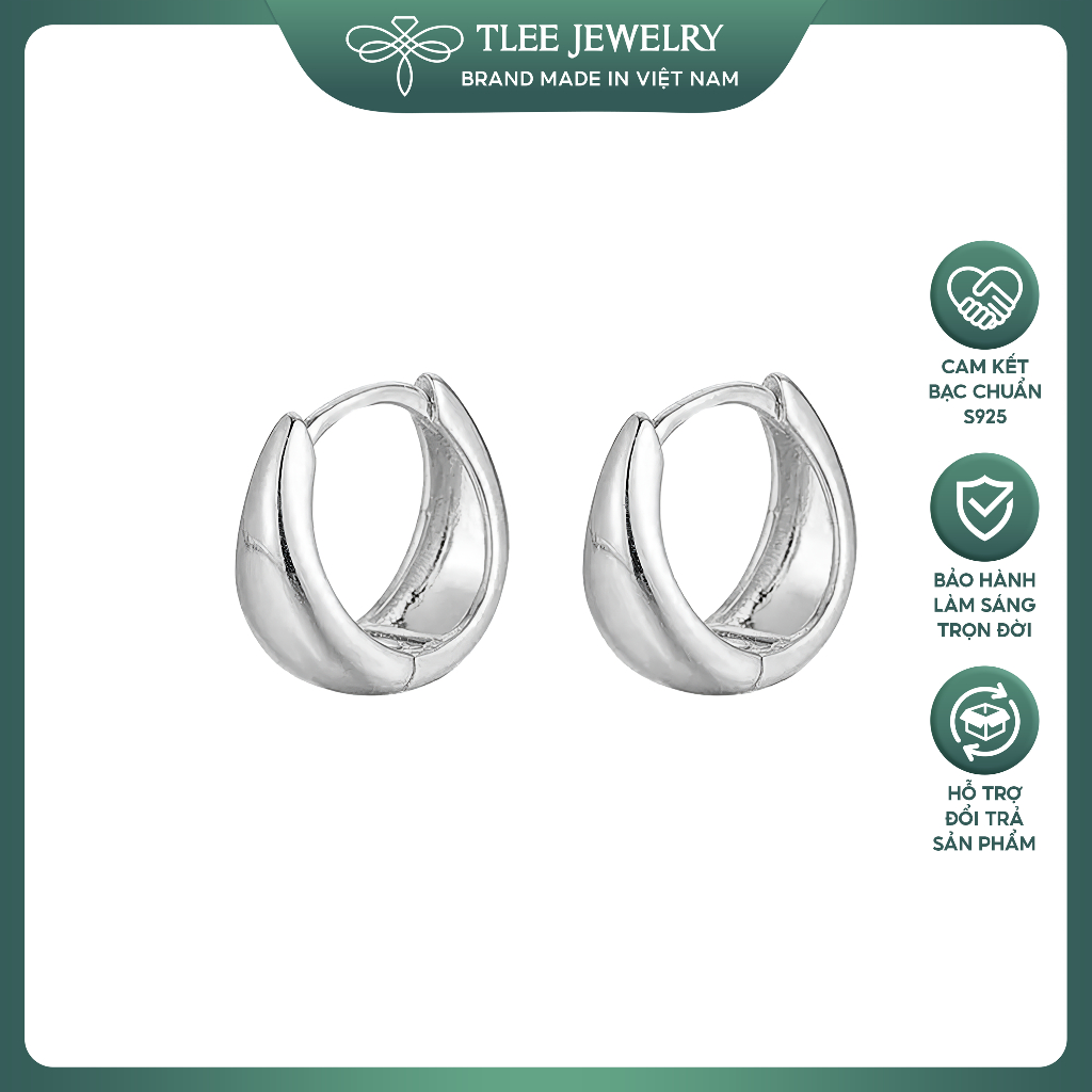 Bông tai bạc TLEE mẫu tròn trơn dáng bầu cá tính TLEE JEWELRY B0336