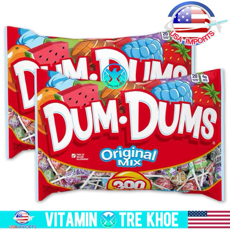 Kẹo Mút Mỹ Dum.Dums Mix Nhiều Loại Hương Vị. Count Dum.Dums Original Flavor Mix Lollipops & Suckers