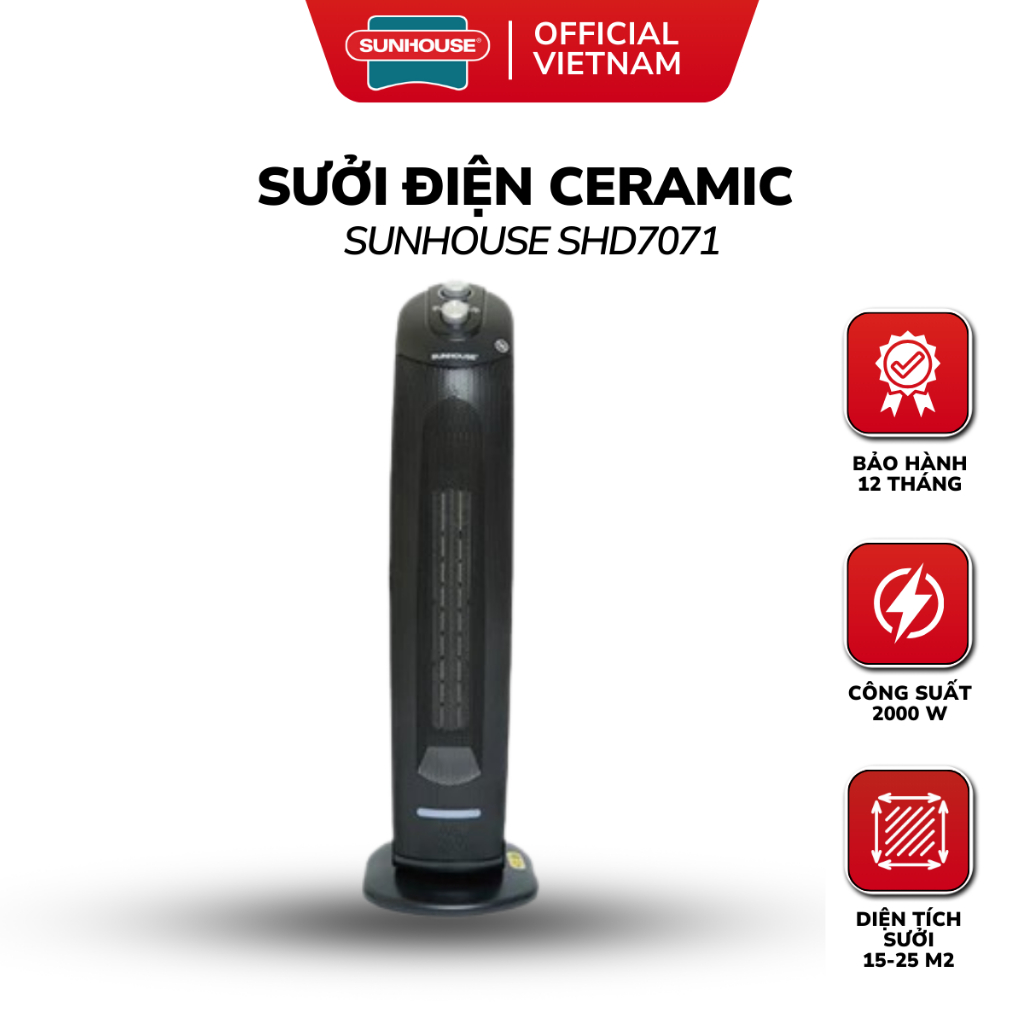  Sưởi Điện Ceramic Sunhouse SHD7071 - Máy Sưởi Gốm Công Suất 2000W Bảo Hành Chính Hãng 12 Tháng 
