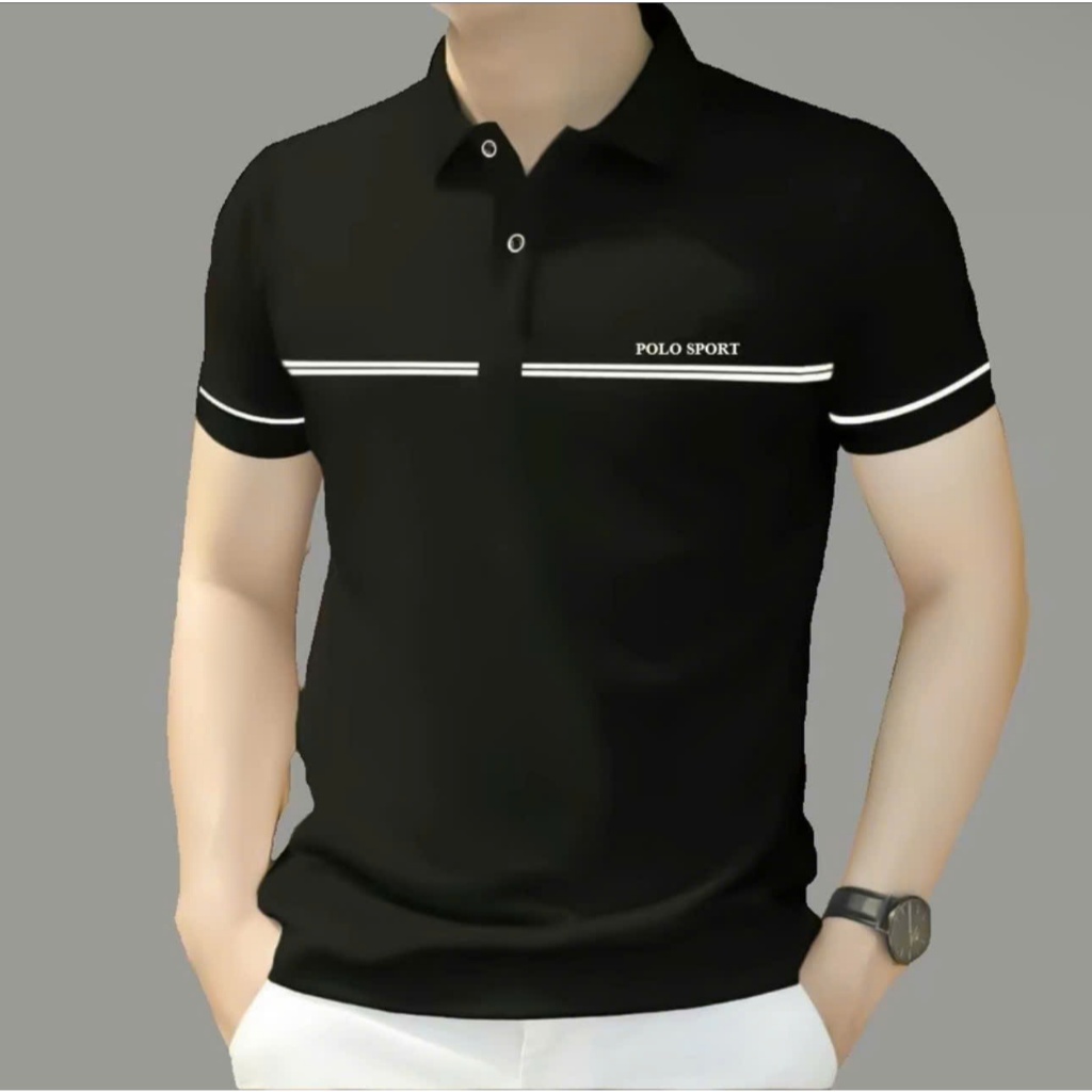 Áo Polo Nam POLO SPORT Phối Sọc Ngực – Form Slim Fit, Co Giãn, Trơn Basic (Trắng/Đen)
