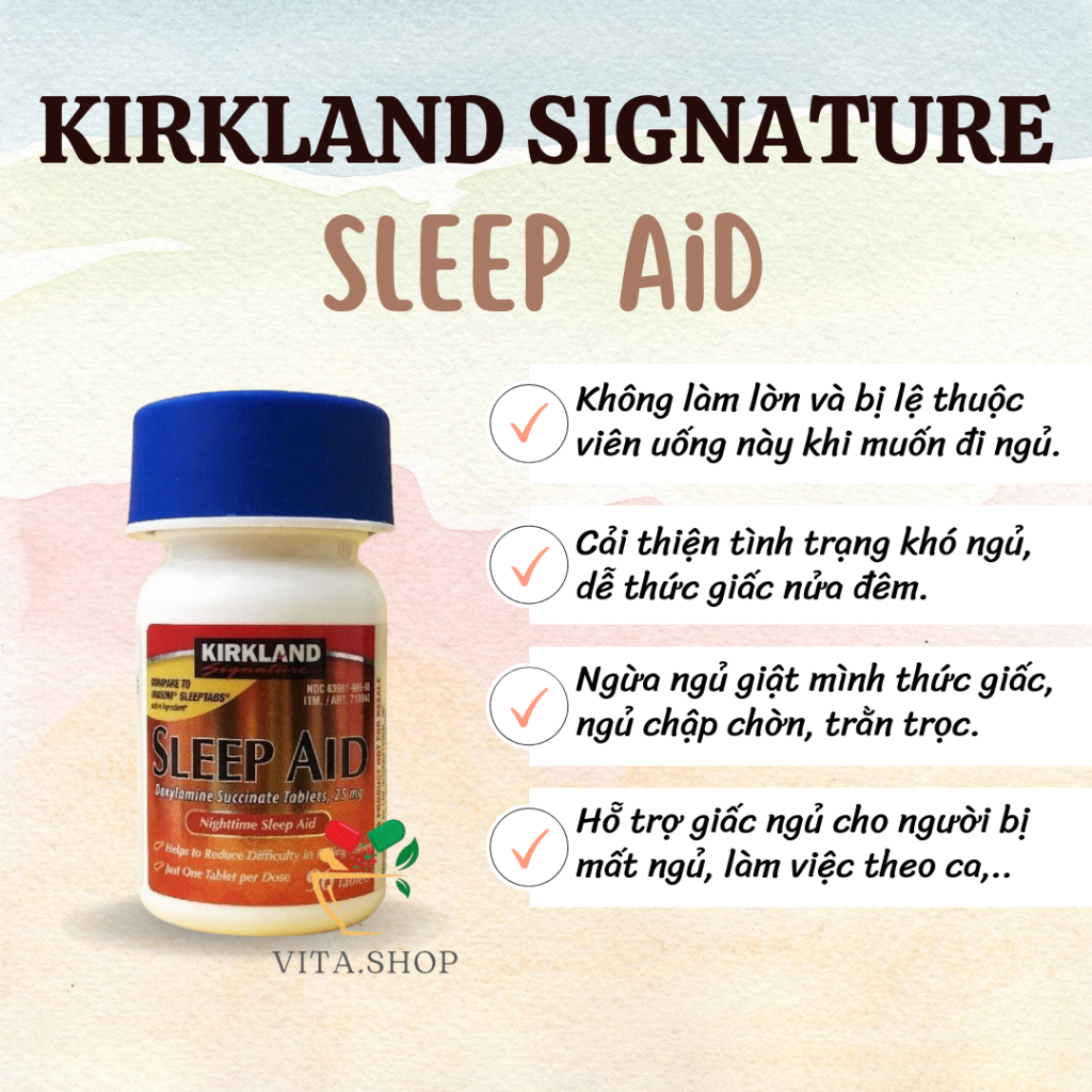 Viên uống hỗ trợ giấc ngủ ngon Kirkland Sleep Aid 25mg 96 viên