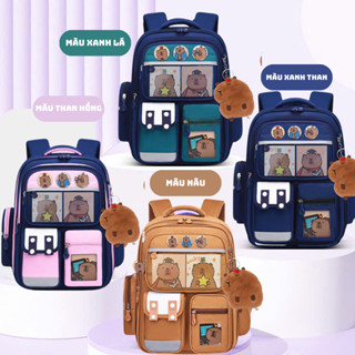 Balo Capybara cặp sách chống gù cho bé trai bé gái đi học tiểu học họa tiết đáng yêu với nhiều ngăn chứa
