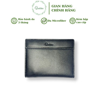  Ví bóp ngắn gập đôi dáng đứng chữ nhật Quesu da Microfiber đơn giản cho nam nữ màu đen 