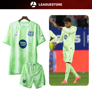 Quần áo đá bóng Barca Leaguestore - bộ đồ thể tham nam ngắn tay sân khách màu xanh nõn chuối 24/25 vải thái form âu