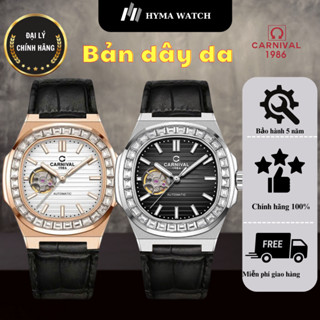 Đồng hồ Nam Carnival 8128G Máy cơ dây da đính đá cao cấp Bảo hành 5 năm Hyma Watch