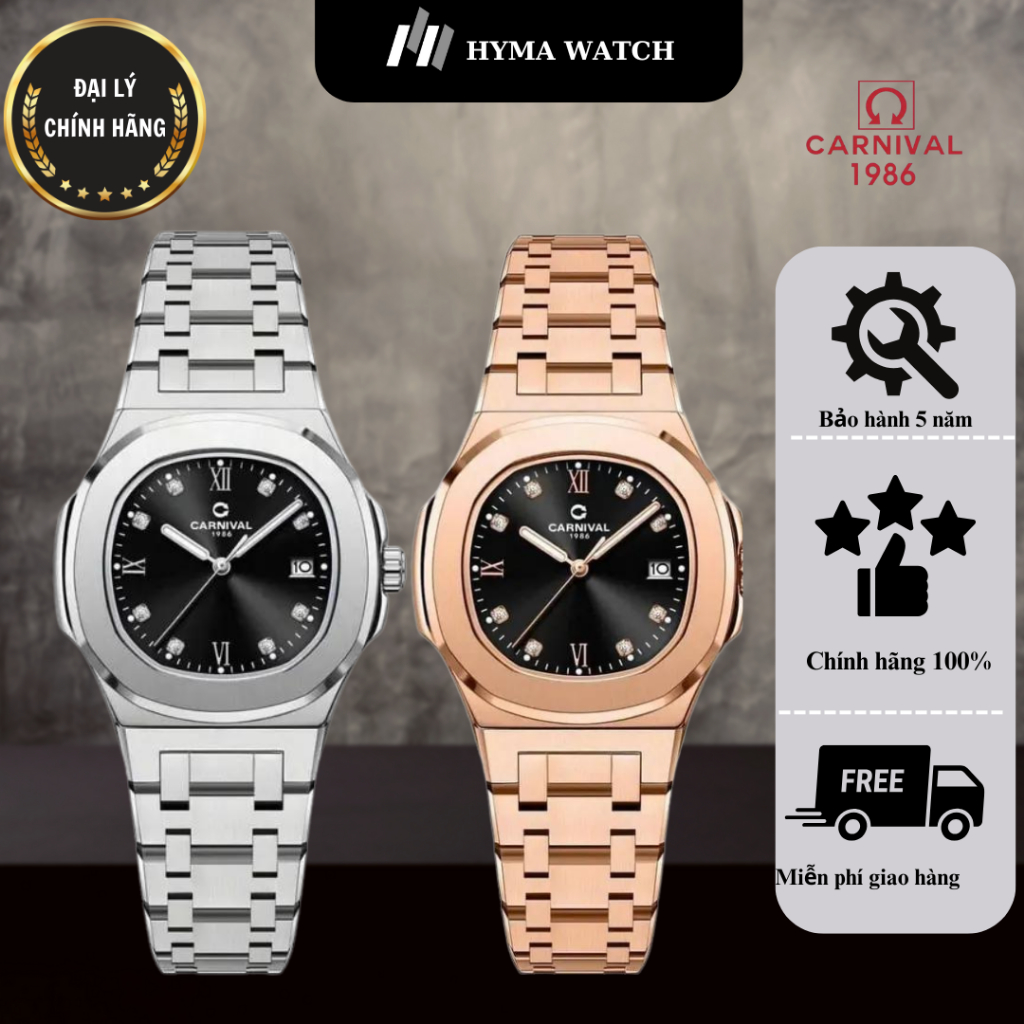Đồng hồ Nữ Carnival 8160L Dây thép mặt vuông đính đá sang trọng Bảo hành 5 năm Hyma Watch
