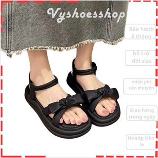 Dép nữ quai hậu dây bắt chéo thoắt nơ xinh xắn đế cao 4cm hai màu  đen và kem M437