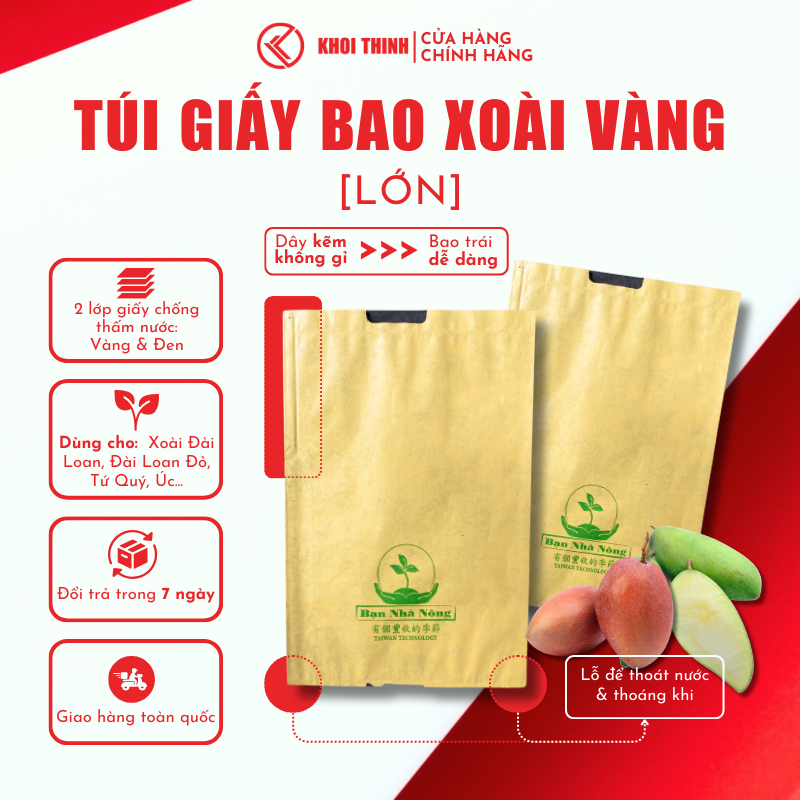 Set 100/Set 500 Túi Bao Xoài Vàng Lớn Bao Xoài Đài Loan, Đài Loan Đỏ, Tứ Quý, Úc - Khôi Thịnh