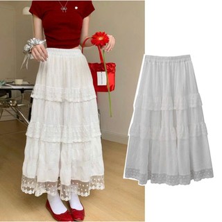   New  Sẵn  Chân váy midi tầng LILA cạp chun phối viền bèo ren gấu Ulzzang 