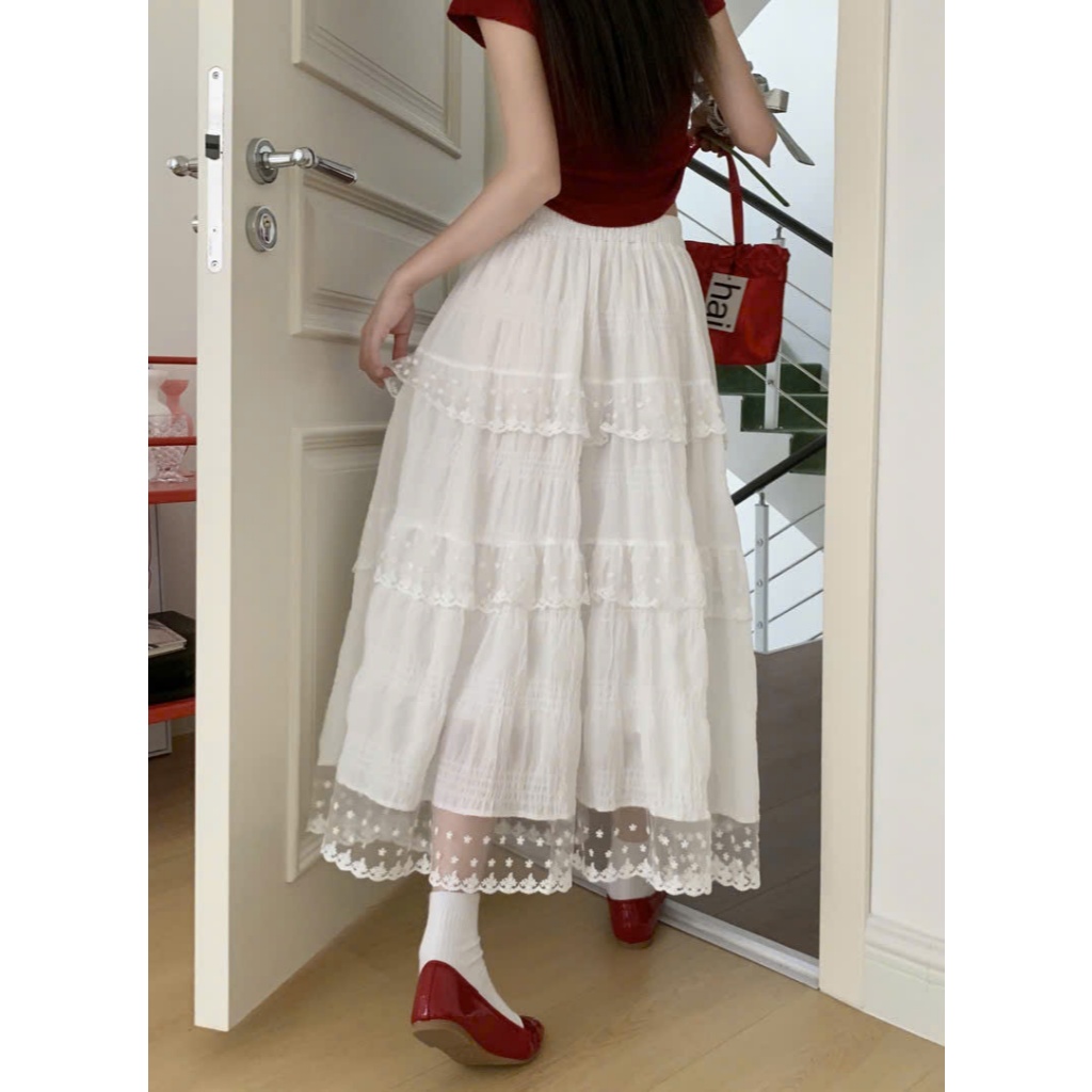 (New/ Sẵn) Chân váy midi tầng LILA cạp chun phối viền bèo ren gấu Ulzzang | BigBuy360 - bigbuy360.vn