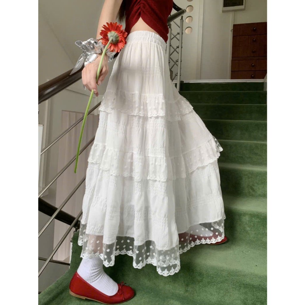 (New/ Sẵn) Chân váy midi tầng LILA cạp chun phối viền bèo ren gấu Ulzzang | BigBuy360 - bigbuy360.vn