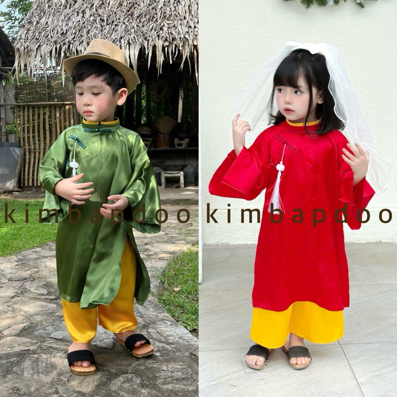 Cổ phục cho bé trai, bé gái - Áo dài trẻ em đón Tết cổ truyền - Áo dài bé gái, bé trai - Thiết kế kimbapdoo