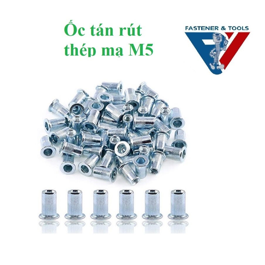 100 cái Ốc tán rút M5 thép mạ