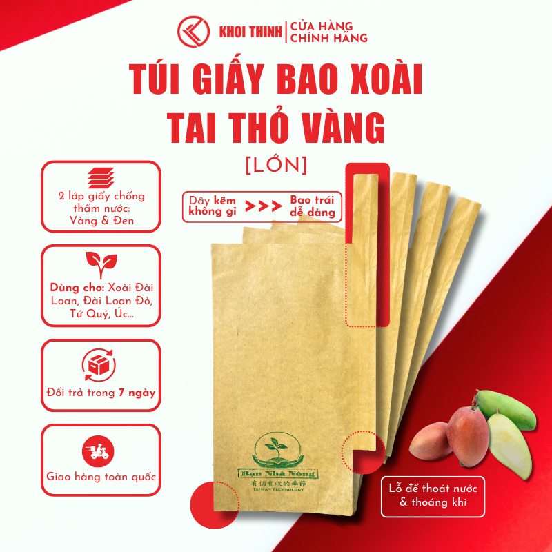 Set 100/Set 500 Túi Bao Xoài Tai Thỏ Vàng Lớn Bao Xoài Đài Loan, Đài Loan Đỏ, Tứ Quý, Úc - Khôi Thịn