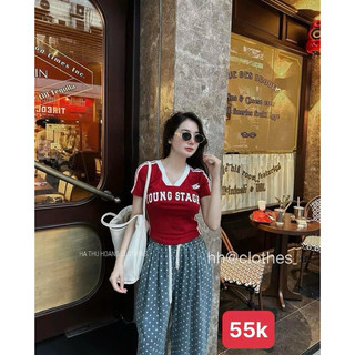 ÁO CROPTOP CỔ TIM VIỀN CỔ IN CHỮ YOUNG STAGE