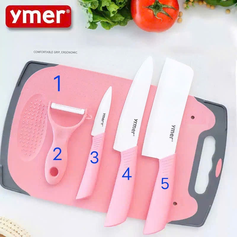 Bộ dao thớt 4 món chất liệu Ceramic (gốm) và nguyên liệu lúa mạch kháng khuẩn chế biến đồ ăn dặm cho