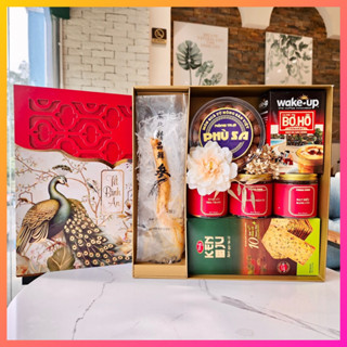  Giỏ quà Tết hạt dinh dưỡng macca hạt điều hạnh nhân mứt Tết bánh kẹo chính hãng 