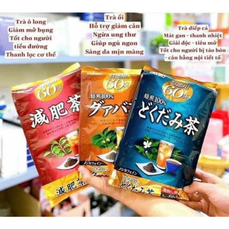 Trà Thảo Mộc Orihiro Gỉam Mỡ Bụng Genpi/Trà Ổi/Trà Diếp cá Tea Orihiro 60 Túi Lọc - Hàng Nội Địa Nhậ